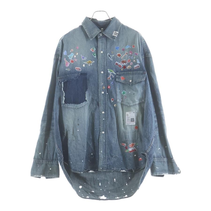 MAISON MIHARAYASUHIRO メゾンミハラヤスヒロ Kids Sticker Printed Denim Shirt ステッカー ダメージ加工 長袖デニムシャツ インディゴ J16SH125 メゾンミハラヤスヒロ Kids Sticker Printed Denim Shirt ステッカー