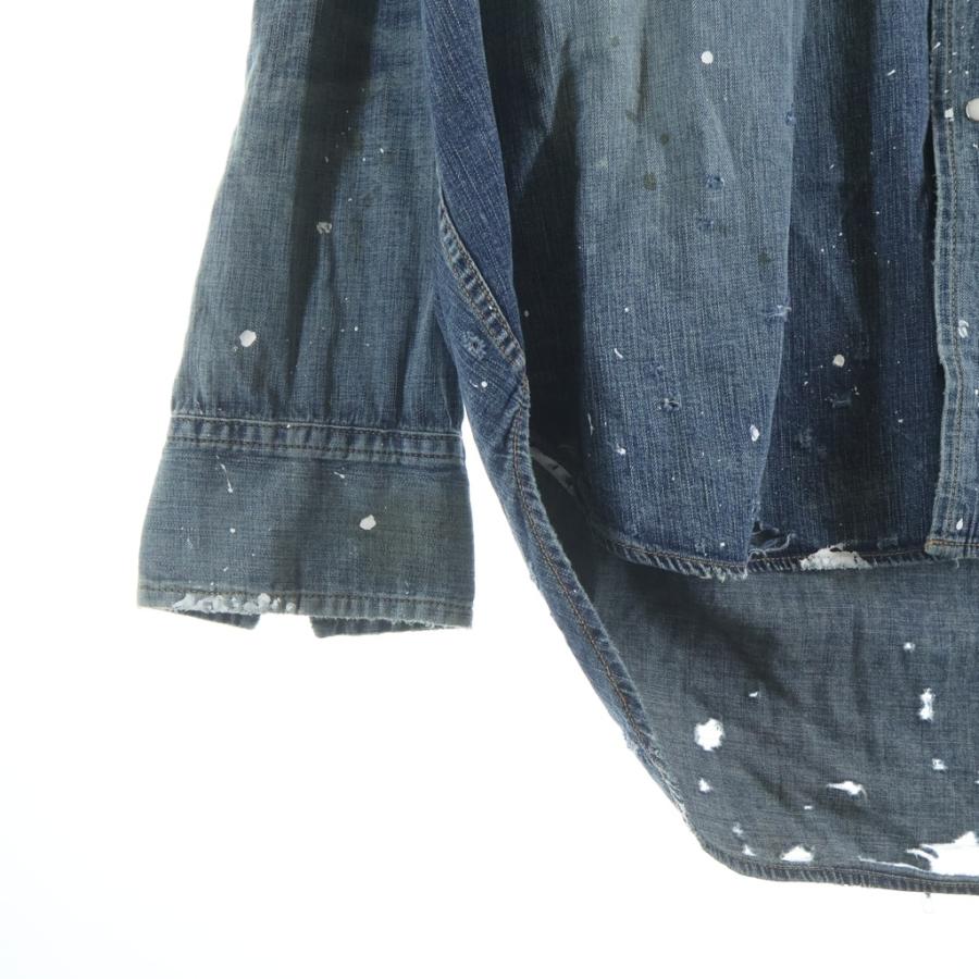 MAISON MIHARAYASUHIRO メゾンミハラヤスヒロ Kids Sticker Printed Denim Shirt ステッカー ダメージ加工 長袖デニムシャツ インディゴ J16SH125 メゾンミハラヤスヒロ Kids Sticker Printed Denim Shirt ステッカー