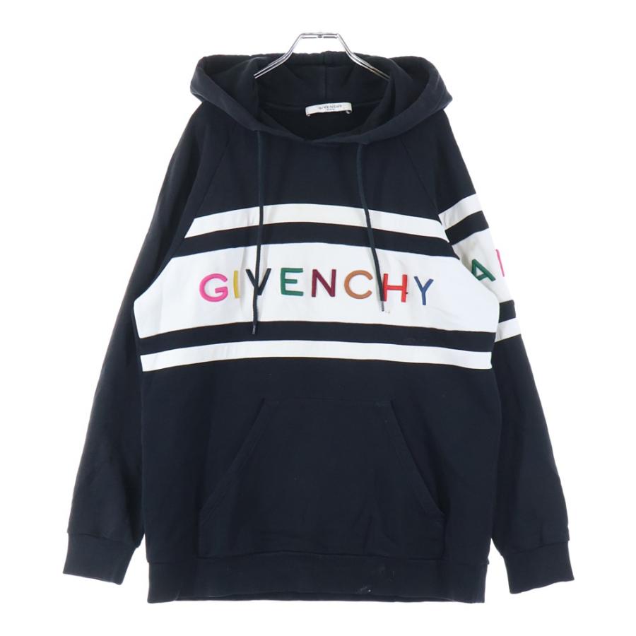 XL GIVENCHY ジバンシィ プルオーバー パーカー マルチカラー 黒 白 GIVENCHY（ジバンシィ） ストライプ マルチカラーロゴ プルオーバー