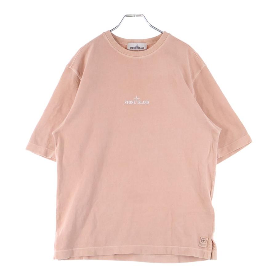 Stone 　ピンクベージュ長袖カットソー STONE ISLAND（ストーン アイランド） フロントロゴ クルーネックT