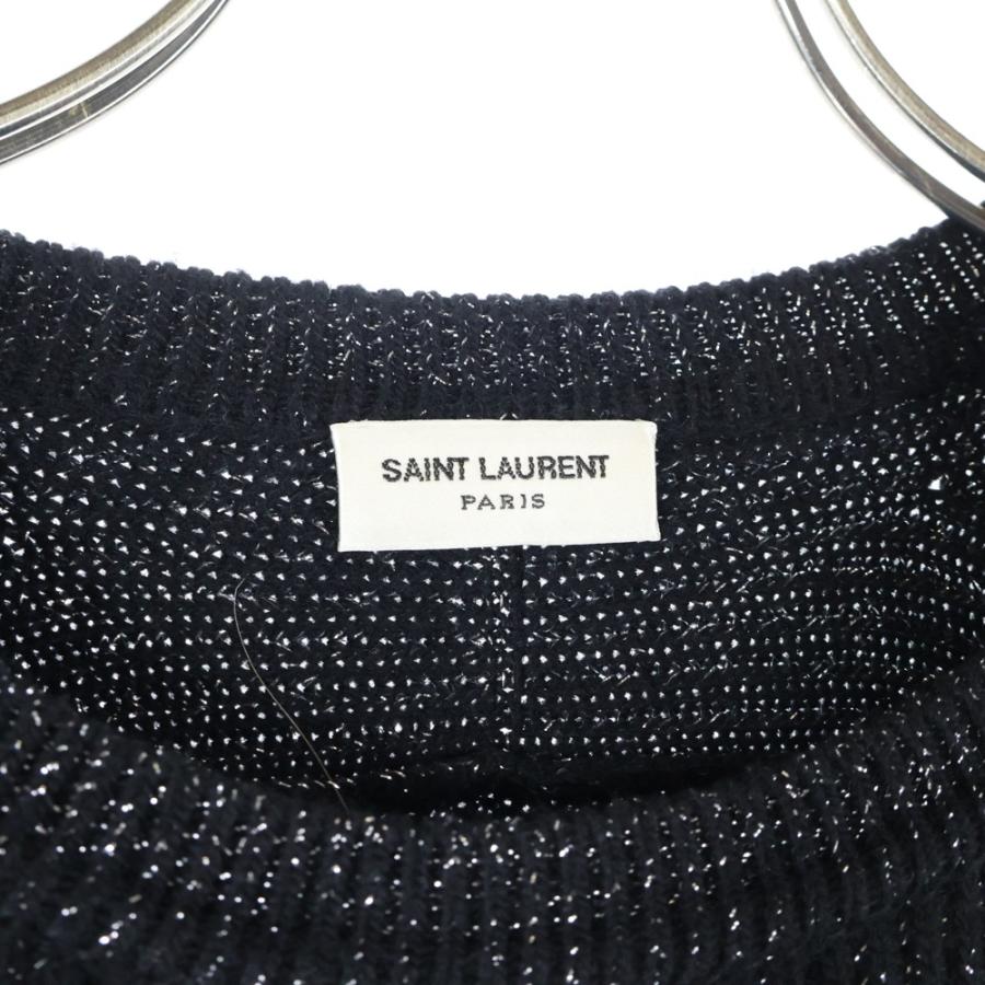ネックタグ取れてます。SAINT LAURENT ブラックリブ編みセーター SAINT LAURENT PARIS サンローランパリ ラメ入り リブ編み クルー