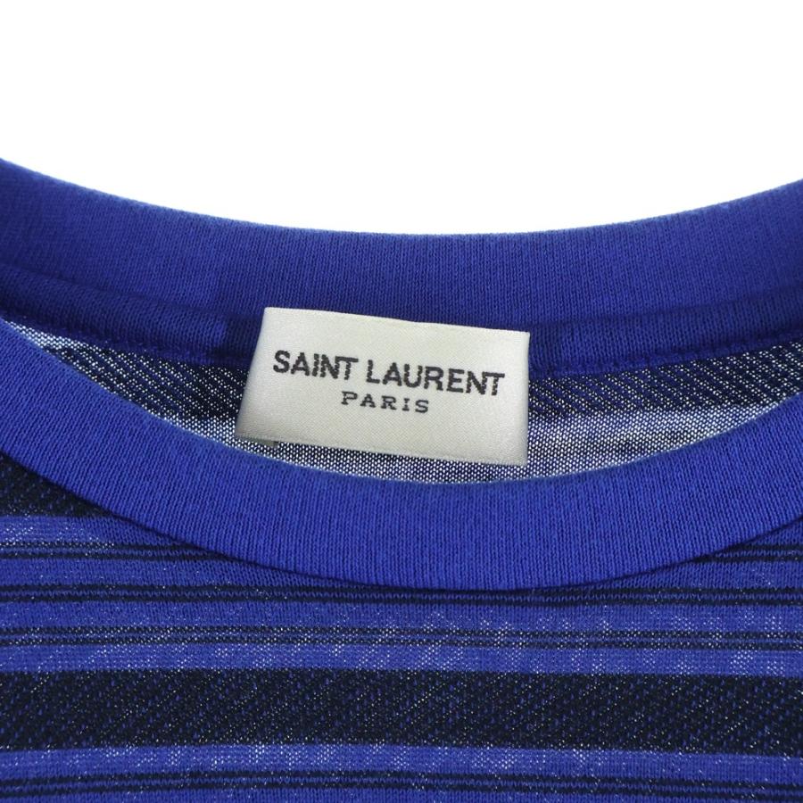 SAINT LAURENT PARIS サンローランパリ YSLロゴ刺繍 ボーダー 半袖T