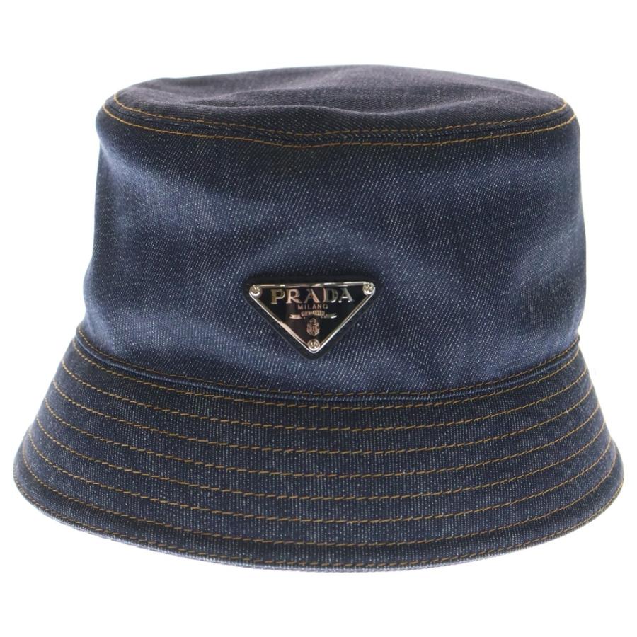 【未使用保管品】PRADA 三角 トライアングル ロゴ デニムバケットハット 未使用保管品】PRADA 三角 トライアングル ロゴ デニムバケットハット
