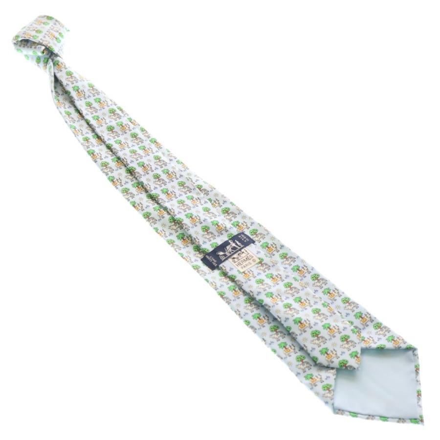 HERMES（エルメス） 総柄ロゴ 牛 シルク ネクタイ アクセサリー ライト