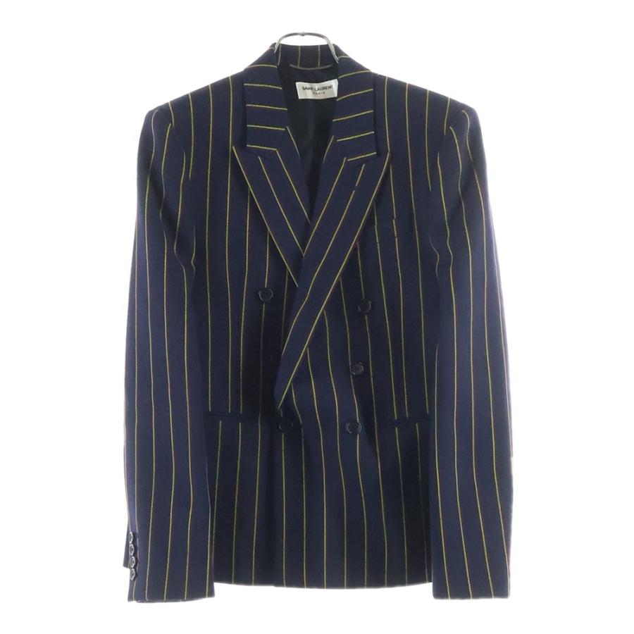 YVES SAINT LAURENT ネイビー テーラードジャケット 36 サンローランパリ 20AW ストライプ ウールサージ ダブルブレステッド