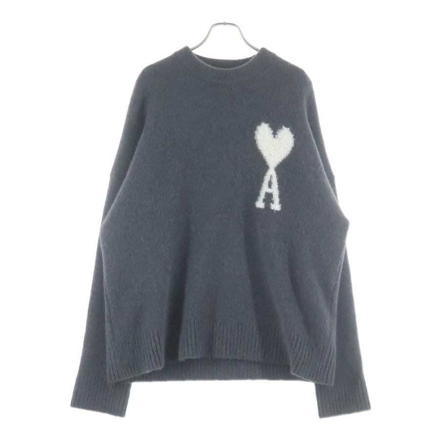 【超美品】アミパリス　ポロニット　セーター　ハートロゴ　グレー　正規品 ami paris アミパリス ハートロゴ クルーネックニットセーター グレー