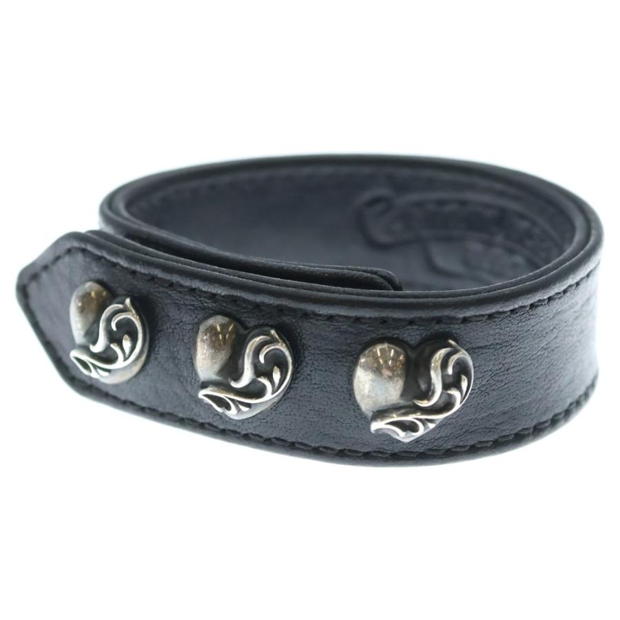 クロムハーツ 3btn 2snp レザーブレスレット ブラック CHROME HEARTS（クロムハーツ） 3BTN 2SNP ハート 3ボタン2スナップ