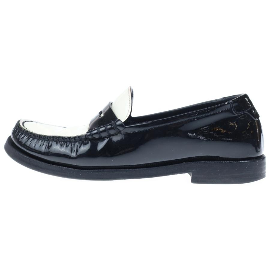 23AW 44 サンローラン パテント ローファー ラインストーンバックル サンローランパリ Le Loafer Penny Slippers パテント ル ローファー