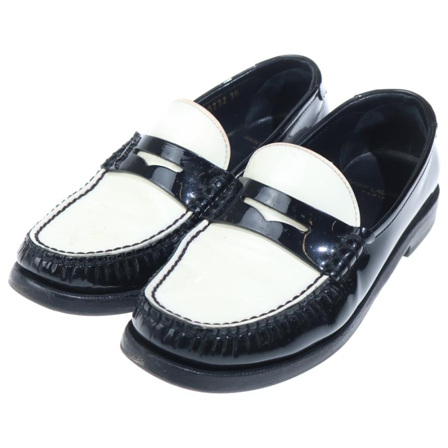 23AW 44 サンローラン パテント ローファー ラインストーンバックル サンローランパリ Le Loafer Penny Slippers パテント ル ローファー