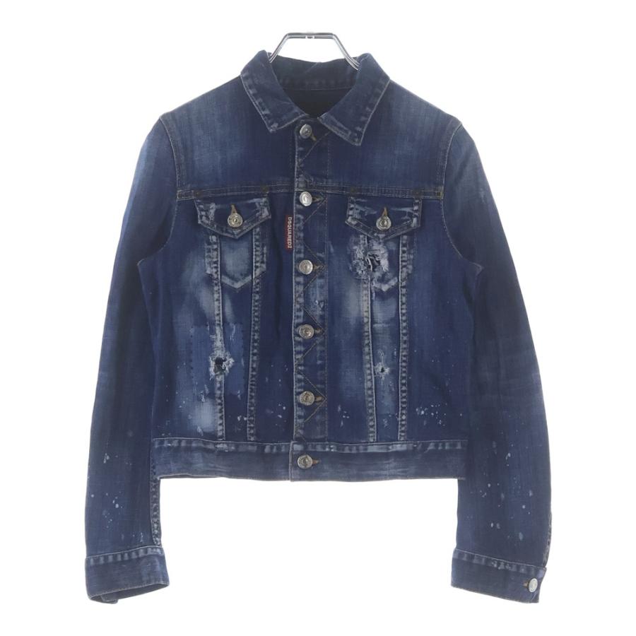 超美品dsquared2デニムブルゾン48 DSQUARED2（ディースクエアード） 19SS ペイント ダメージ加工 デニム