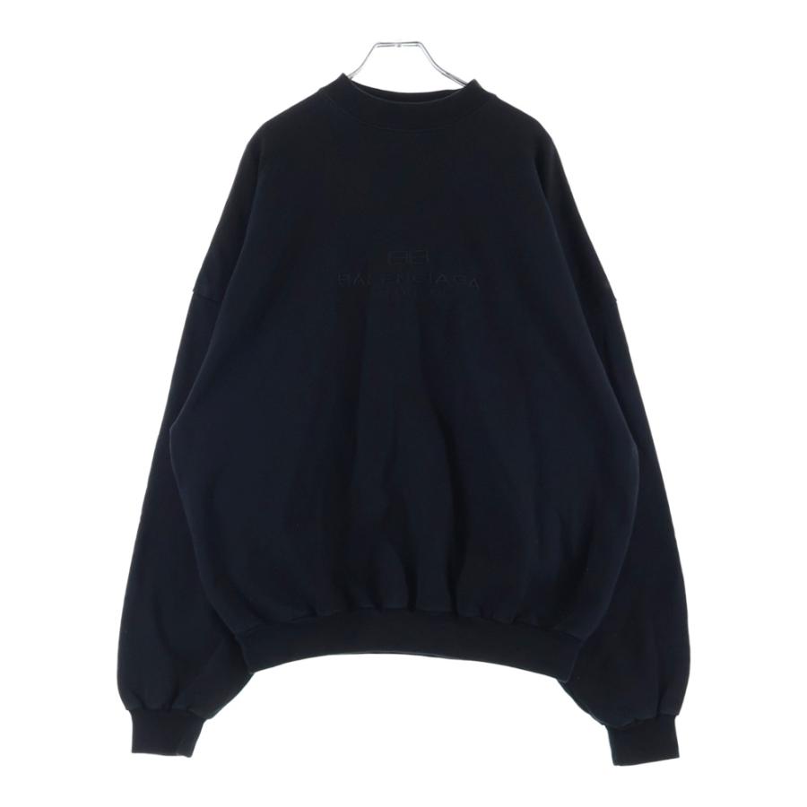 BALENCIAGA バレンシアガ フロント ロゴ 刺繍 クルーネック スウェットトレーナー ブラック 817252 TRVW1 BALENCIAGA（バレンシアガ） フロント ロゴ 刺繍 クルーネック