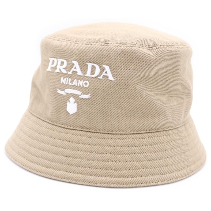 PRADA ドリル バケットハット ベージュ M PRADA（プラダ） ロゴ刺繍 ドリル バケットハット 帽子 ベージュ