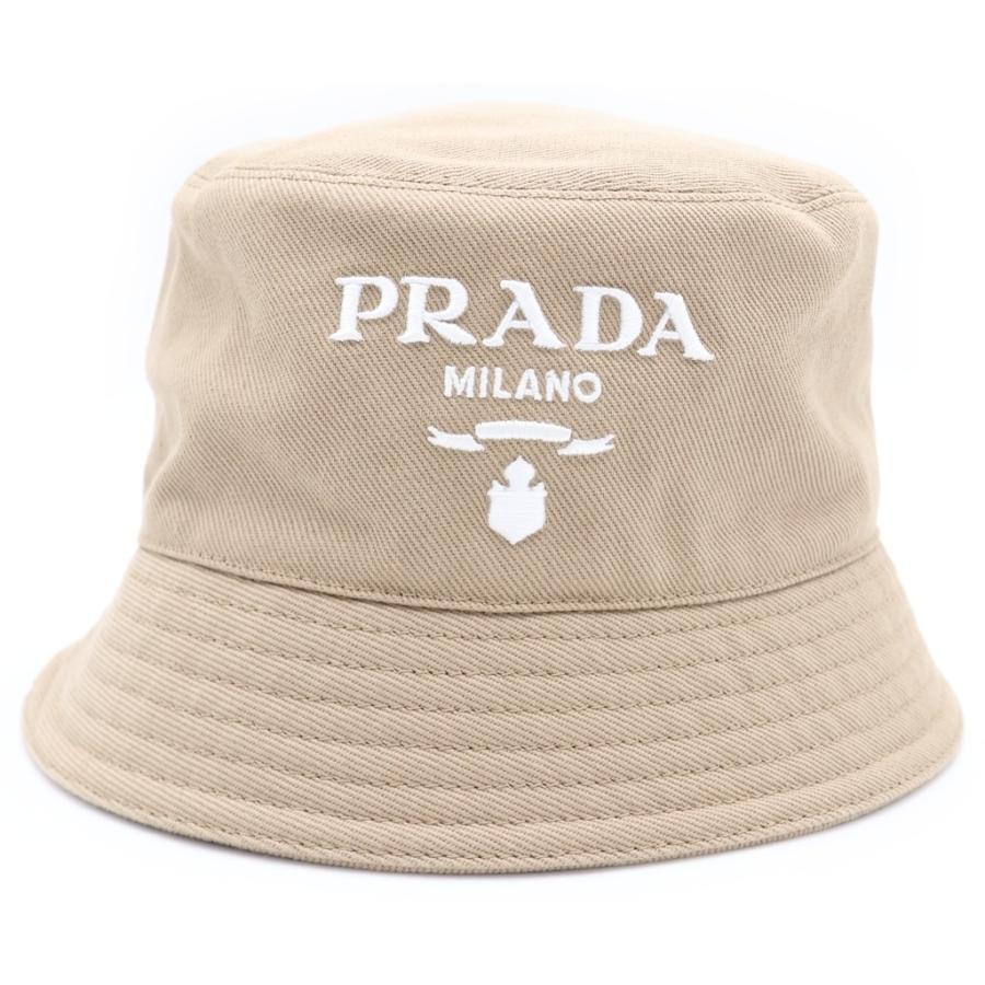 PRADA（プラダ） ロゴ刺繍 ドリル バケットハット 帽子 ベージュ