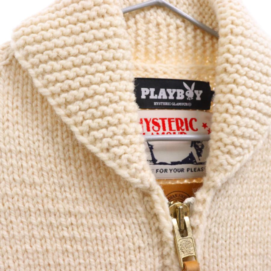 HYSTERIC GLAMOUR ヒステリックグラマー×PLAYBOY ジップアップカウチンニットセーター プレイボーイ 1243ND01 ホワイト｜shopbring｜03