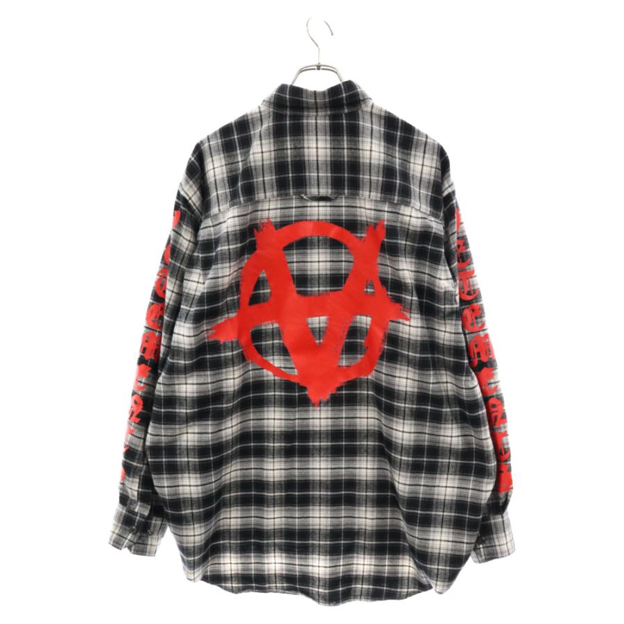 VETEMENTS ヴェトモン 22AW Double Anarchy Flannel Shirt 袖ロゴ アナーキーロゴ フランネル 長袖チェックシャツ ホワイト/ブラック｜shopbring｜02