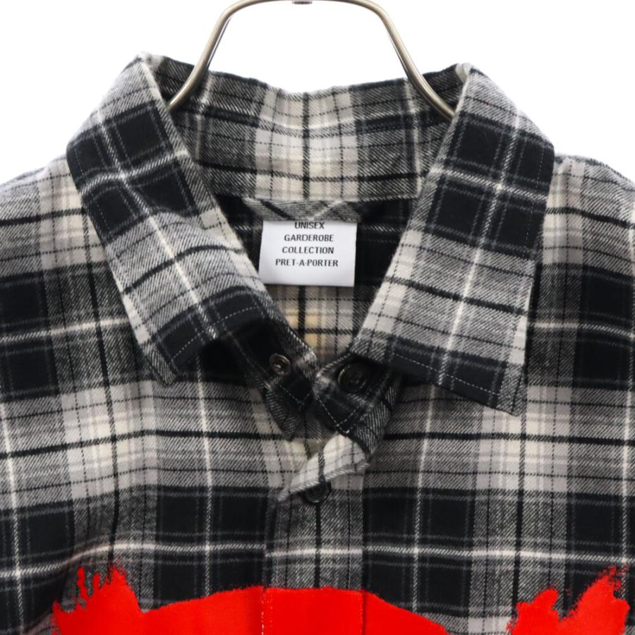 VETEMENTS ヴェトモン 22AW Double Anarchy Flannel Shirt 袖ロゴ アナーキーロゴ フランネル 長袖チェックシャツ ホワイト/ブラック｜shopbring｜03