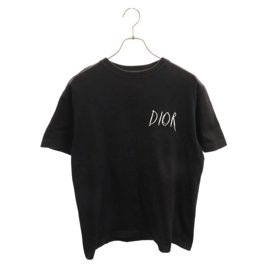 ディオールオム 黒 Tシャツ CDロゴ刺繍 DIOR メンズ M 半袖 Dior HOMME ディオールオム 19AW ×レイモンド・ペティボン エンブロイ