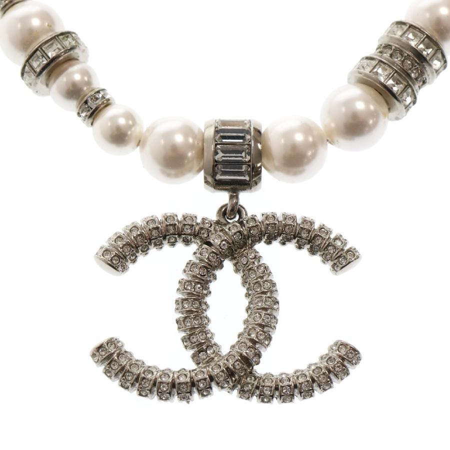CHANEL　CCロゴ　ラインストーン　パール　ネックレス　美品 CHANELCCロゴラインストーンパールネックレス美品