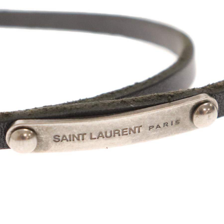 SAINT LAURENT PARIS サンローランパリ ダブルラップIDブレスレット レザー ブラック｜shopbring｜05