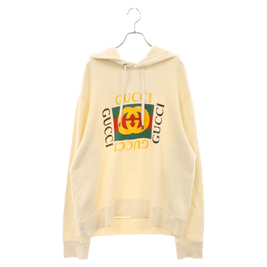 GUCCI（グッチ） ロゴ スウェットプルオーバーパーカー アイボリー