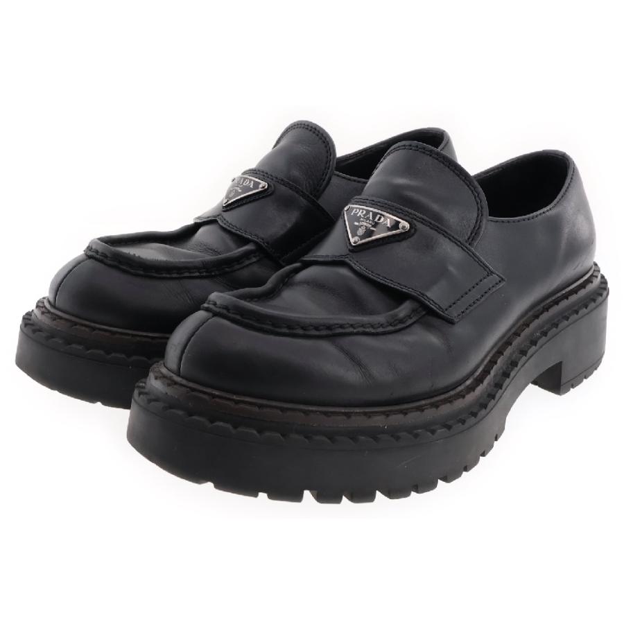 PRADA プラダ トライアングルロゴ レザーローファー ブラック PRADA プラダ トライアングルロゴ レザーローファー ブラック