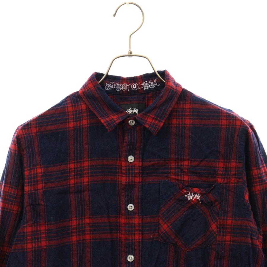 STUSSY CLASSIC ロゴ刺繍長袖チェックシャツ レッド : BRING STUSSY CLASSIC ロゴ刺繍長袖チェックシャツ レッド : BRING