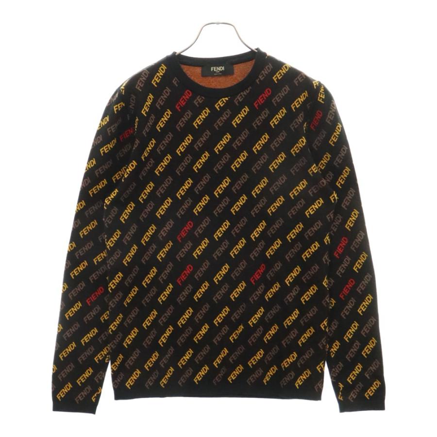 FENDI フェンディ 総柄ロゴクルーネックニットセーター ブラック 