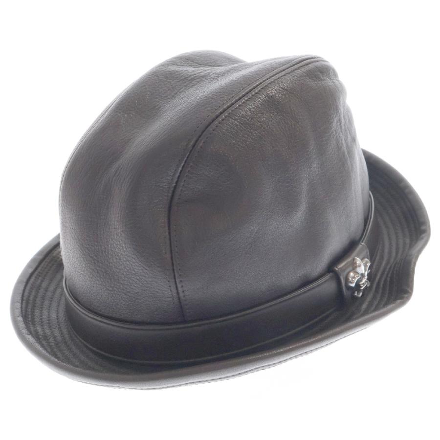 CHROME HEARTS黒レザーのフェドーラハット CHROME HEARTS（クロムハーツ） FEDRA フェドラ BSフレア ガン