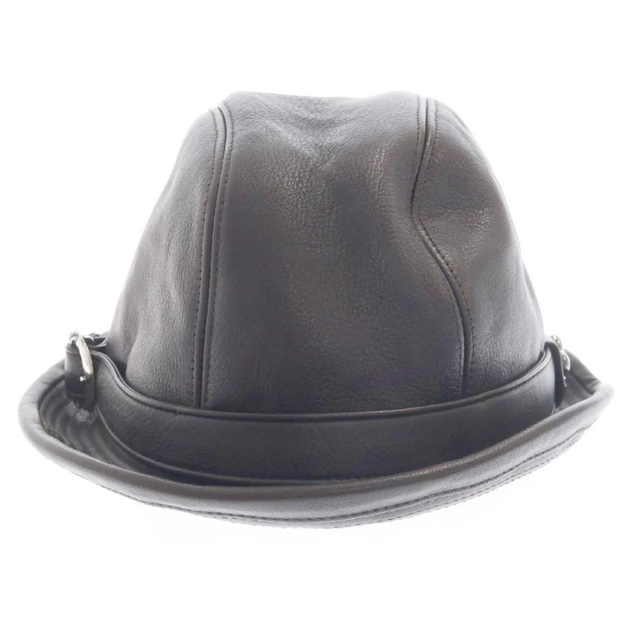 CHROME HEARTS黒レザーのフェドーラハット CHROME HEARTS（クロムハーツ） FEDRA フェドラ BSフレア ガン