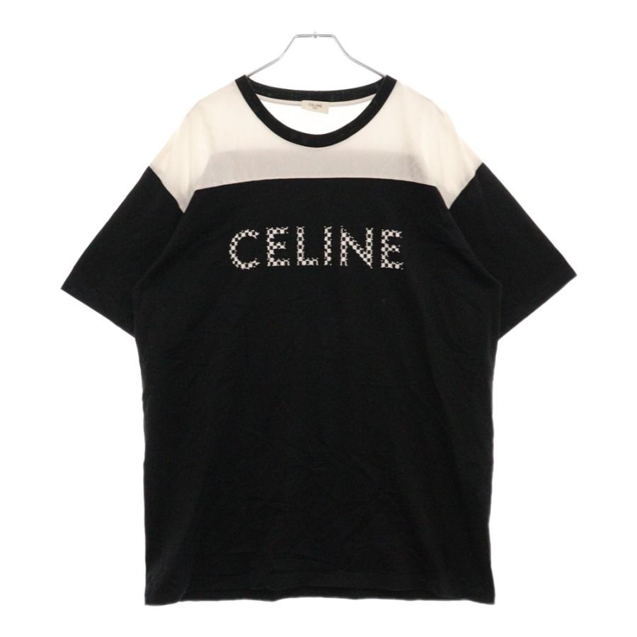 CELINE セリーヌ 21SS Bicolor Check Print Studs Logo Tee バイ CELINE セリーヌ 21SS Bicolor Check Print Studs Logo Tee バイ