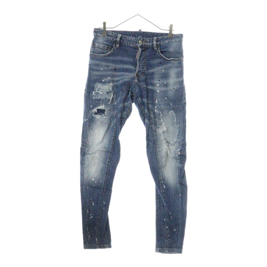 美品△DSQUARED2 ディースクエアード S71LB0107 CLASSIC KENNY TWIST JEAN ロゴレザーワッペン クラッシュ デニムパンツ 46 伊製 正規品 DSQUARED2（ディースクエアード） CLASSIC KENNY TWIST JEAN