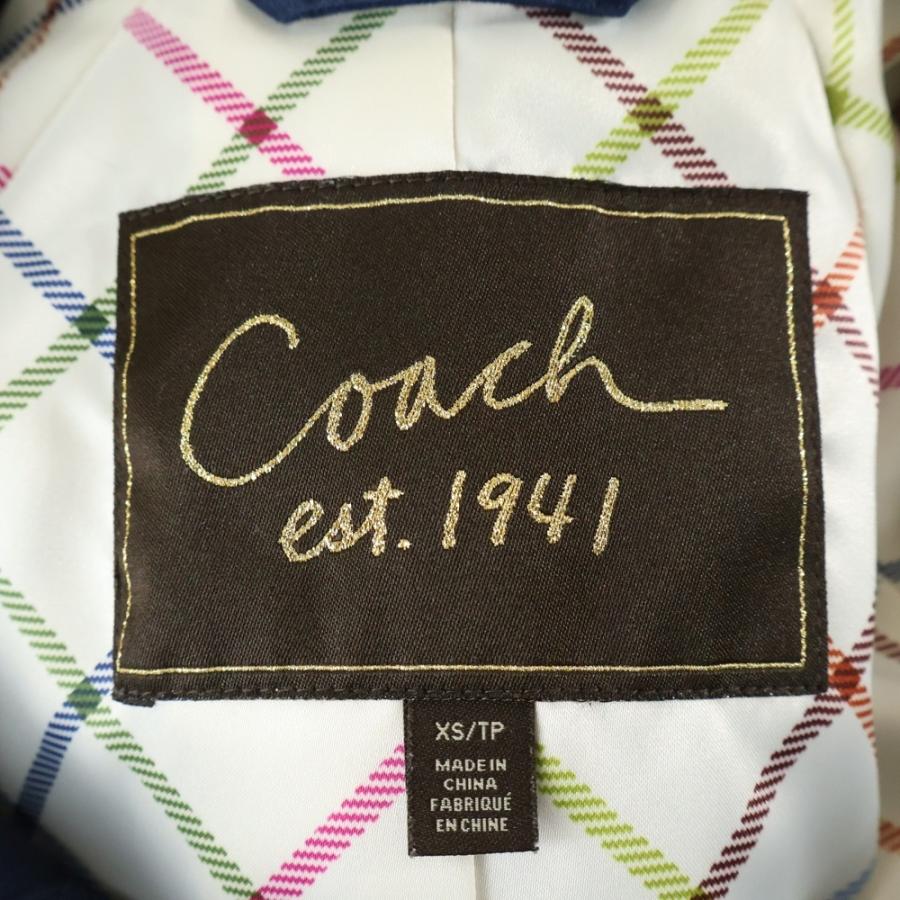 COACH（コーチ） 裏地チェック柄 コットン トレンチコート ネイビー