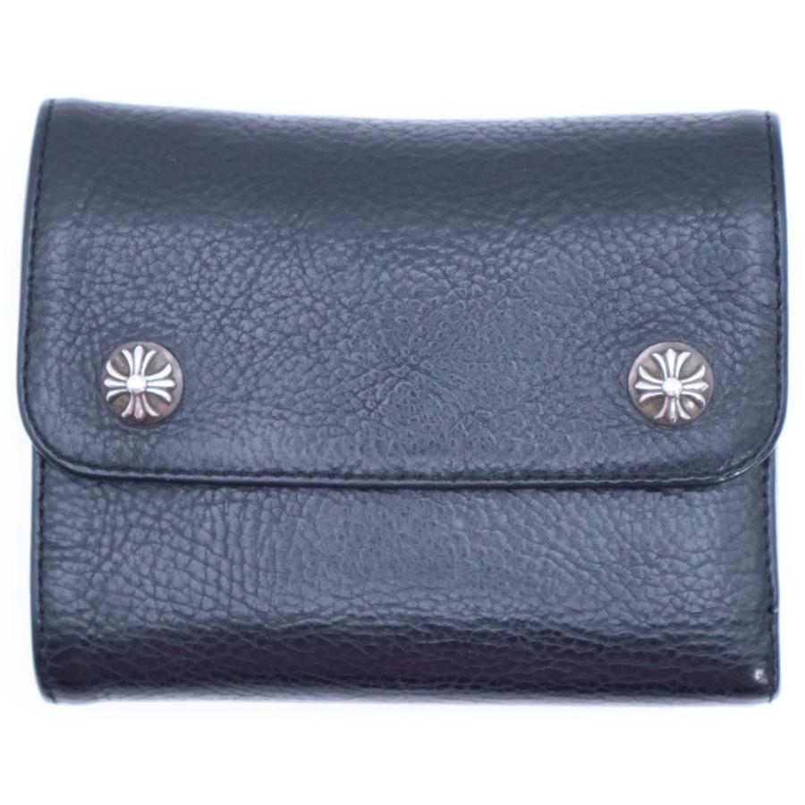国内正規品　クロムハーツ　WAVE MINI chrome hearts 財布 クロムハーツウェーブウォレットクロスボタンブラックヘビーレザー