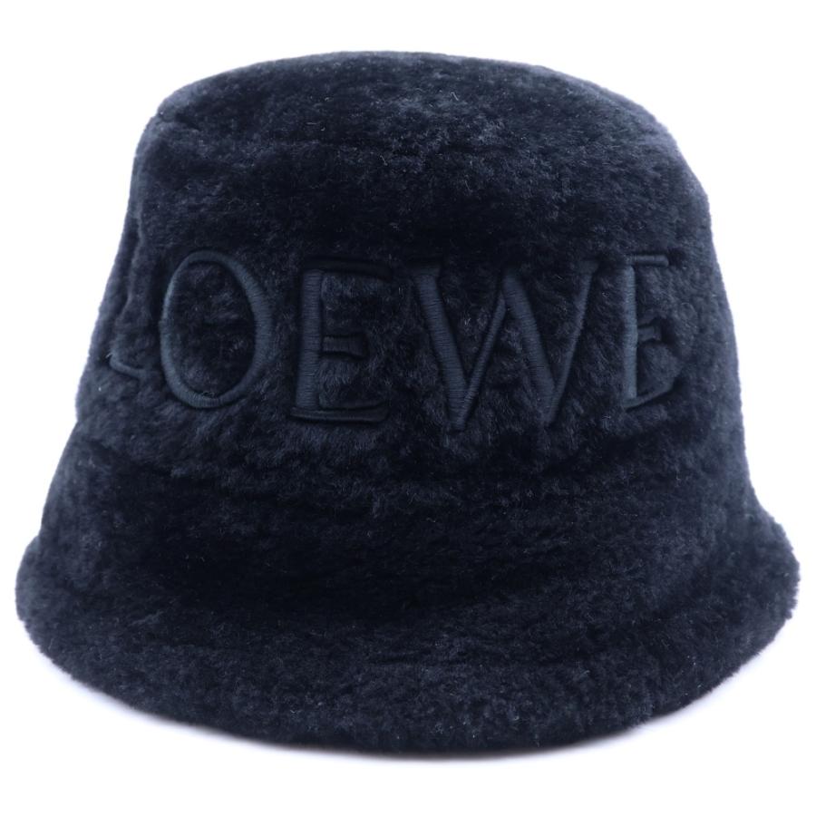 LOEWE（ロエベ） ロゴ刺繍 シアリング ラムレザー ファー バケット