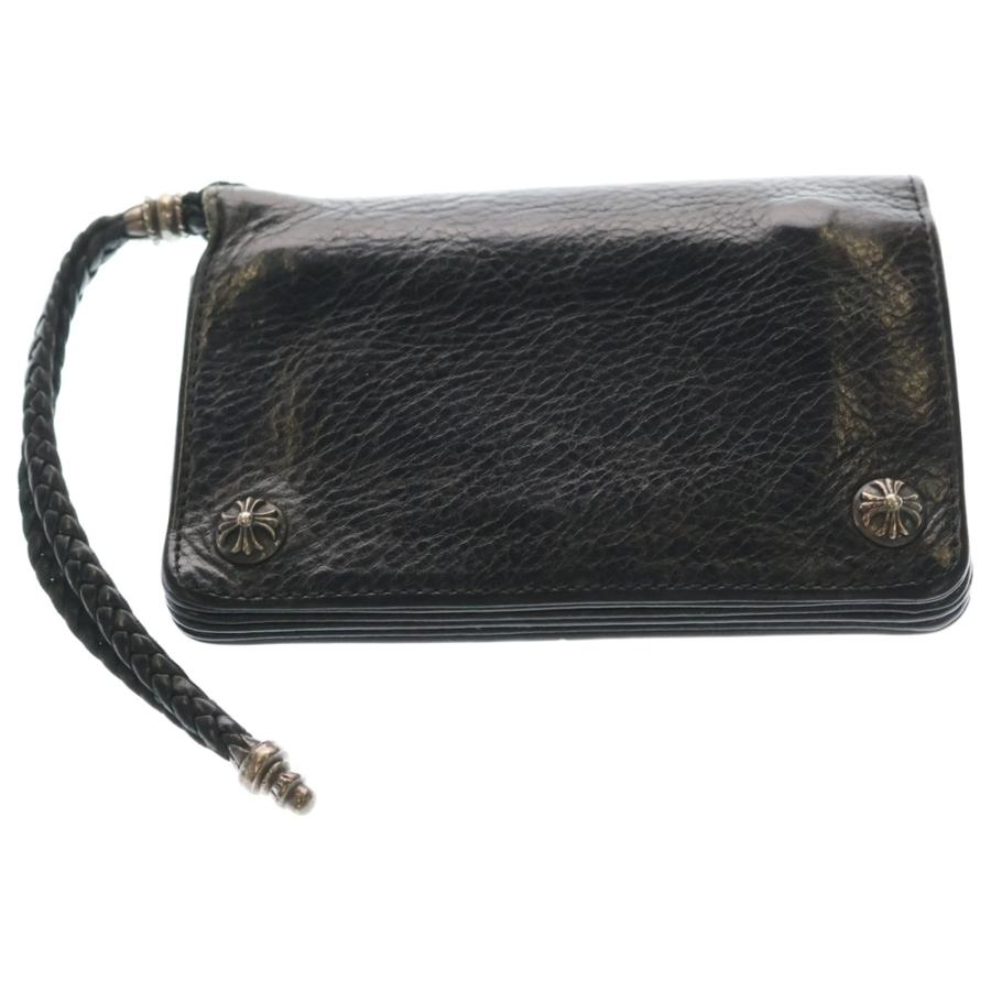 CHROME HEARTS レザーコードストラップ付 クロスボール財布 クロムハーツ2ジップウォレットクロスボタンwithストラップブラック