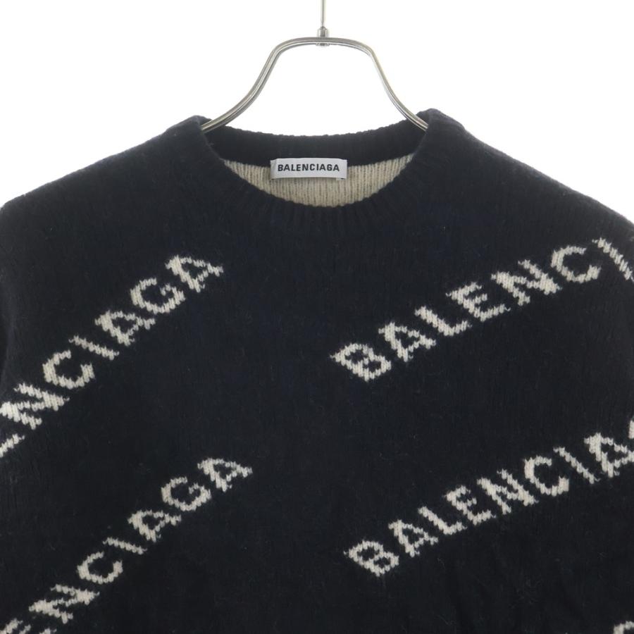 BALENCIAGA バレンシアガ 18AW 総柄ロゴ クルーネック長袖ウールニットセーター ブラック レディース 529060 T1471 BALENCIAGA（バレンシアガ） 18AW 総柄ロゴ クルーネック長袖ウール