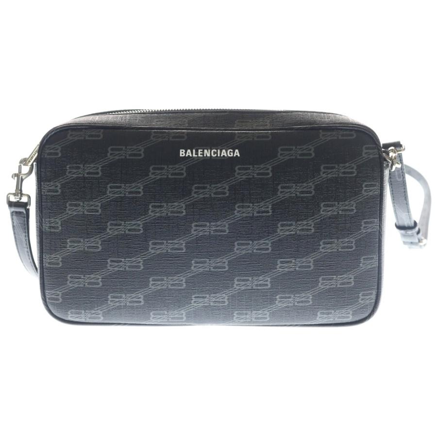 バレンシアガ カメラバッグ BB金具 モノグラム柄 キャンバス レザー ブラック BALENCIAGA（バレンシアガ） BBモノグラムシグネチャーカメラバッグ