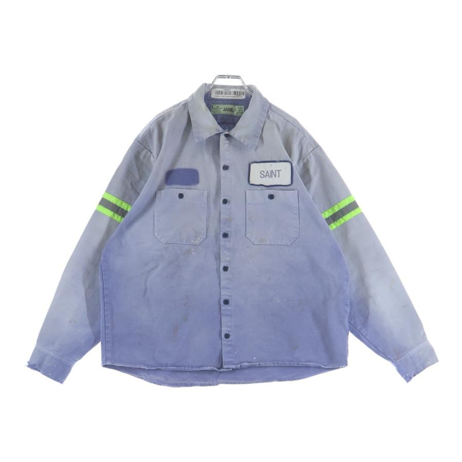 新品_セントマイケル SAINT MICHAEL 26SSダスト加工長袖シャツ SAINT MICHAEL セントマイケル 26SS COTTON SHIRT ロゴ パッチ ダスト