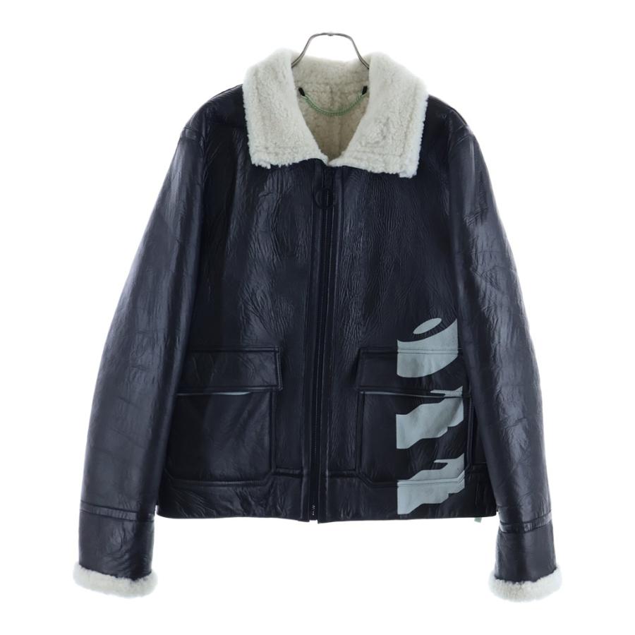 OFF-WHITE オフホワイト B-3ジップアップ フロントプリント ムートンジャケット ブラック/ホワイト OMJA011E18A33002