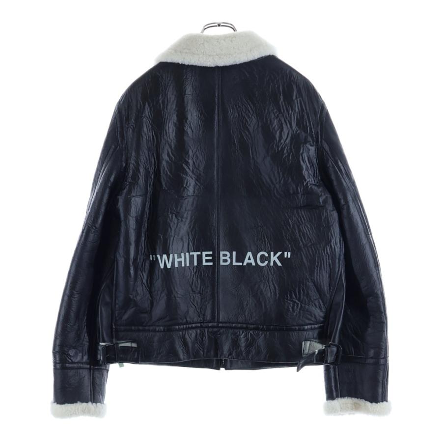 OFF-WHITE オフホワイト B-3ジップアップ フロントプリント ムートンジャケット ブラック/ホワイト OMJA011E18A33002の画像