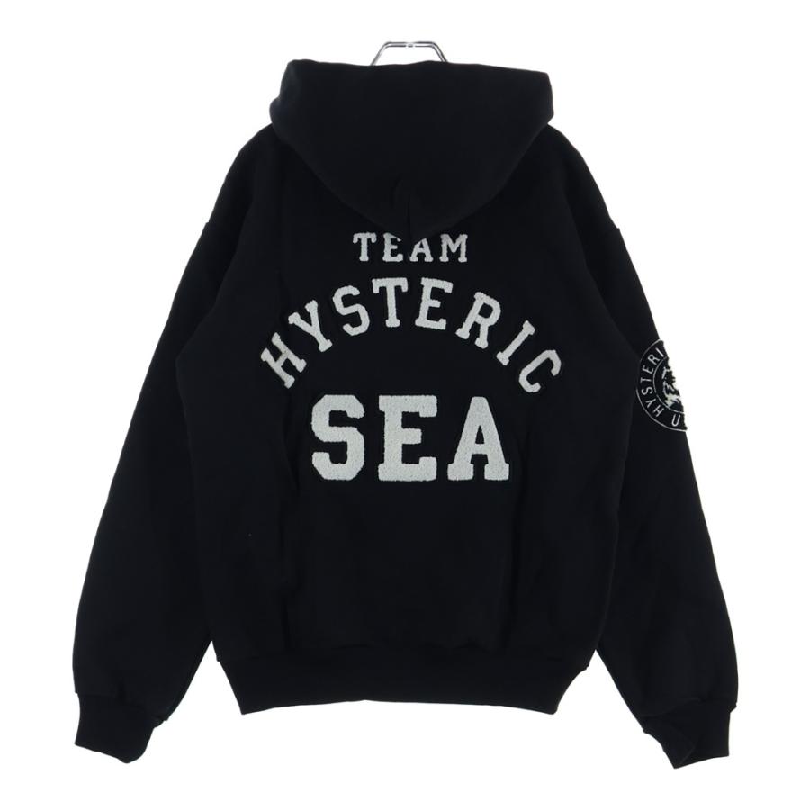 WIND AND SEA ウィンダンシー ×HYSTERIC GLAMOUR HOODIE WDS-HYS-3-06 ヒステリックグラマー ロゴ刺繍 フーディ プルオーバーパーカー ブラック WIND AND SEA（ウィンダンシー） ×HYSTERIC GLAMOUR HOODIE WDS-HYS-3
