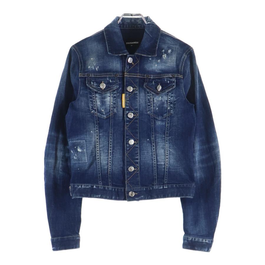 DSQUARED2 ディースクエアード ペイント ダメージ加工 ロゴプリント デニムジャケット インディゴ S80AM0025S30342 DSQUARED2（ディースクエアード） ペイント ダメージ加工 ロゴプリント