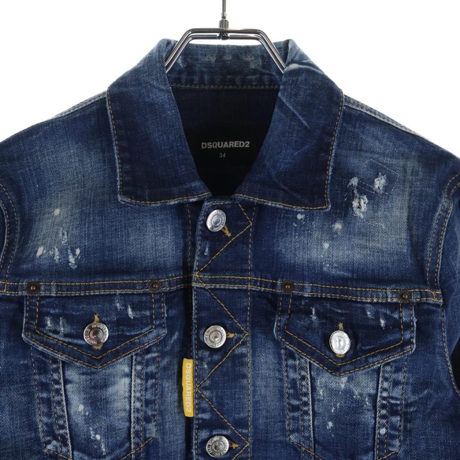 DSQUARED2 ディースクエアード ペイント ダメージ加工 ロゴプリント デニムジャケット インディゴ S80AM0025S30342 DSQUARED2（ディースクエアード） ペイント ダメージ加工 ロゴプリント