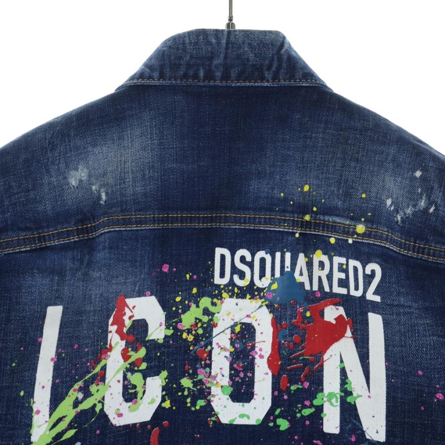 DSQUARED2 ディースクエアード ペイント ダメージ加工 ロゴプリント デニムジャケット インディゴ S80AM0025S30342 DSQUARED2（ディースクエアード） ペイント ダメージ加工 ロゴプリント