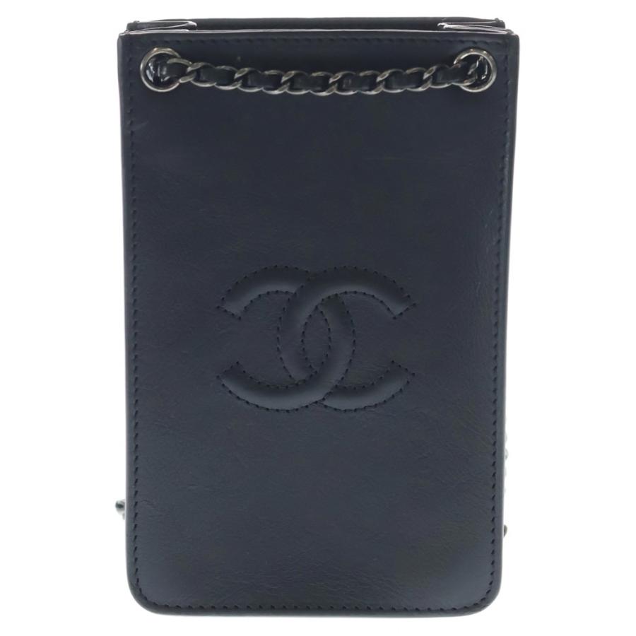 CHANEL 黒 レザー スマホショルダーバッグ☆極美品 CHANEL（シャネル） ココマーク ポシェット チェーンショルダーバッグ
