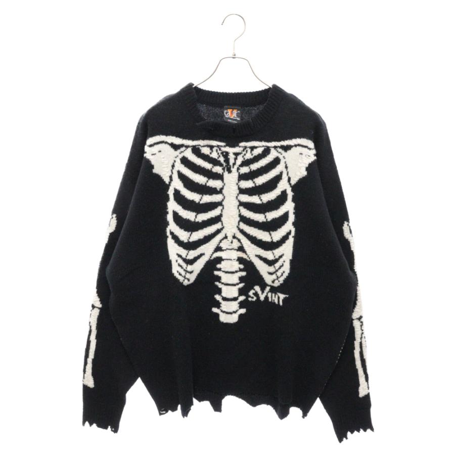 セントマイケル AW22 スカル ボーン 骨 ロンT 黒 VLONE コラボ SAINT MICHAEL セントマイケル 22AW ×VLONE KNIT BONE ヴィーロン