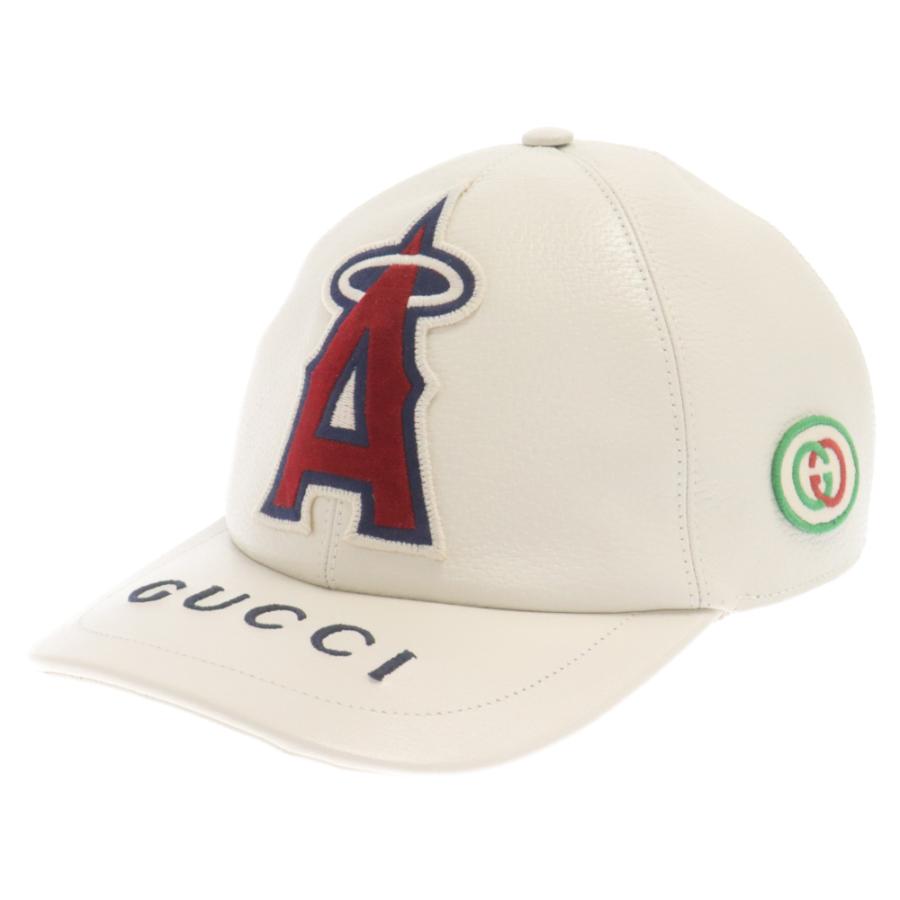 GUCCI グッチ × MLB LAエンゼルス コラボ GGロゴ 牛革 キャップ 713786 