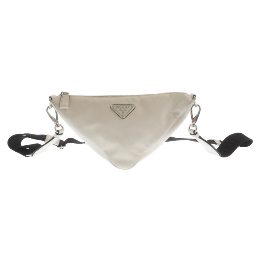 PRADA プラダ トライアングル レザーショルダーバッグ ホワイト PRADA プラダ トライアングルロゴプレート付き レザーショルダー