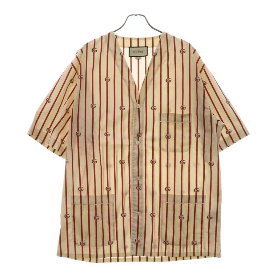 中古】グッチ ダブルG ストライプ コットン ボウリングシャツ