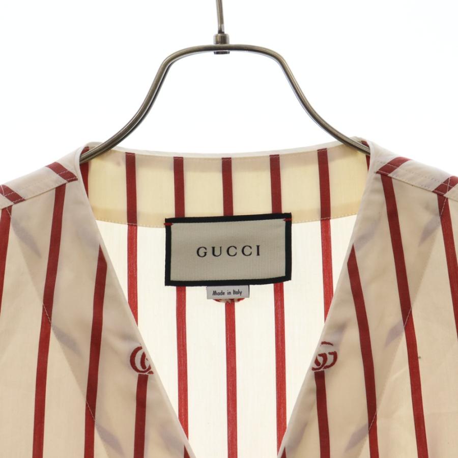 GUCCI グッチ ダブルG ストライプボウリング半袖シャツ ベージュ 